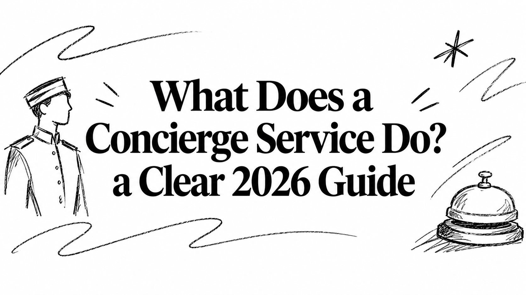 Editorial ink sketch of a concierge at work titled ‘What Does a Concierge Service Do? A Clear 2026 Guide’ | HauteBlack