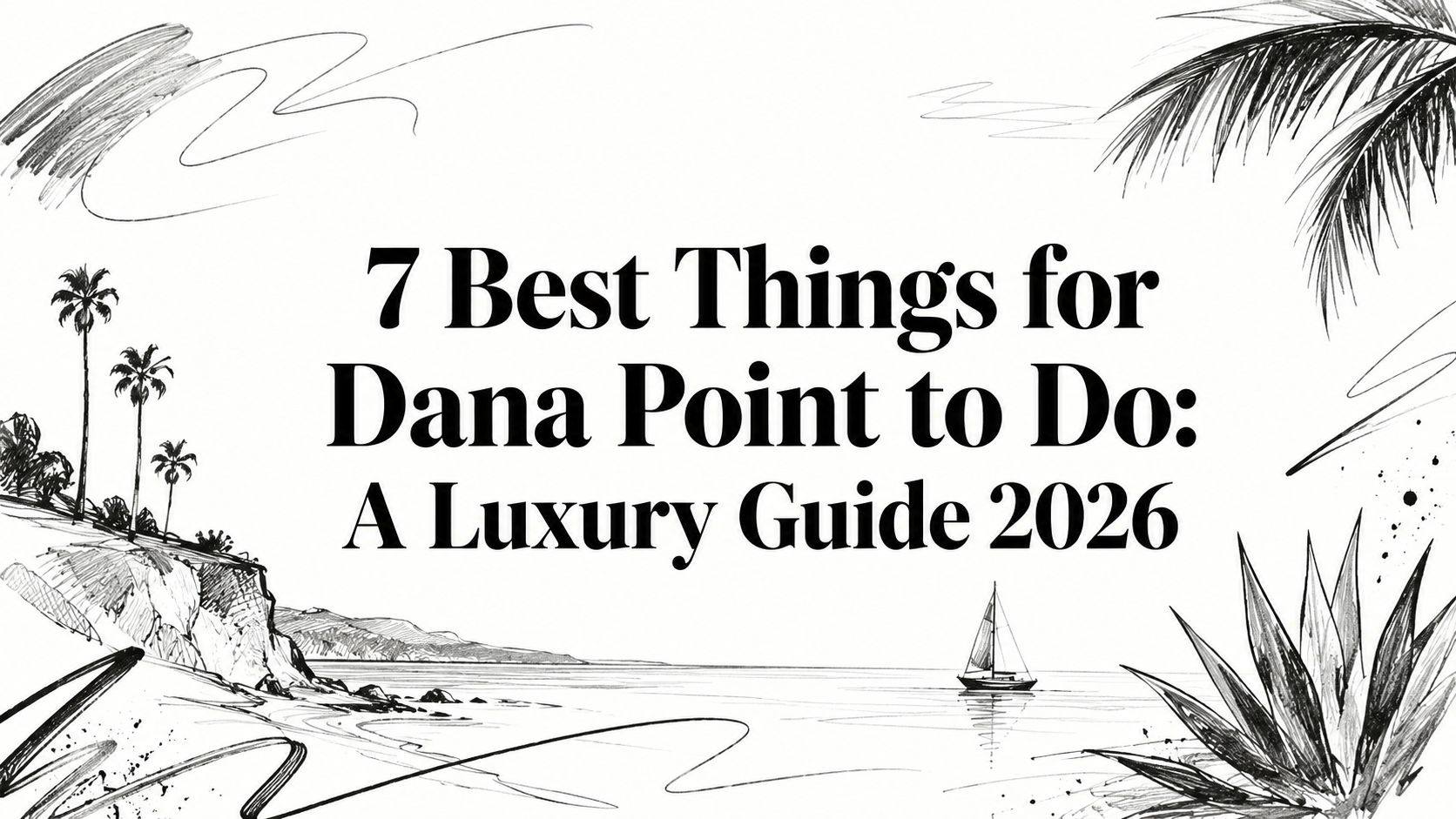 Illustrated editorial cover for 7 Best Things for Dana Point to Do: A Luxury Guide 2026 featuring palms, coastline, and a sailboat | HauteBlack