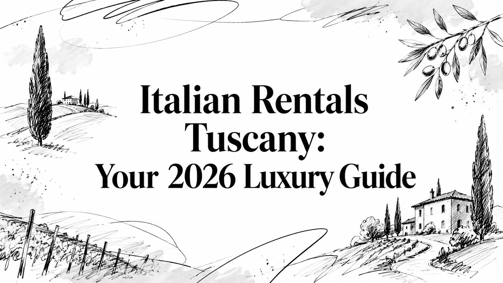 Illustrated editorial cover for Italian Rentals Tuscany: Your 2026 Luxury Guide