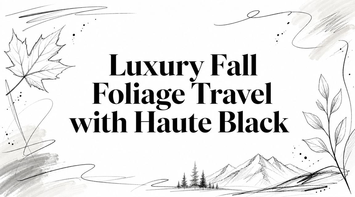 Editorial illustration with the title 'Luxury Fall Foliage Travel with HauteBlack'