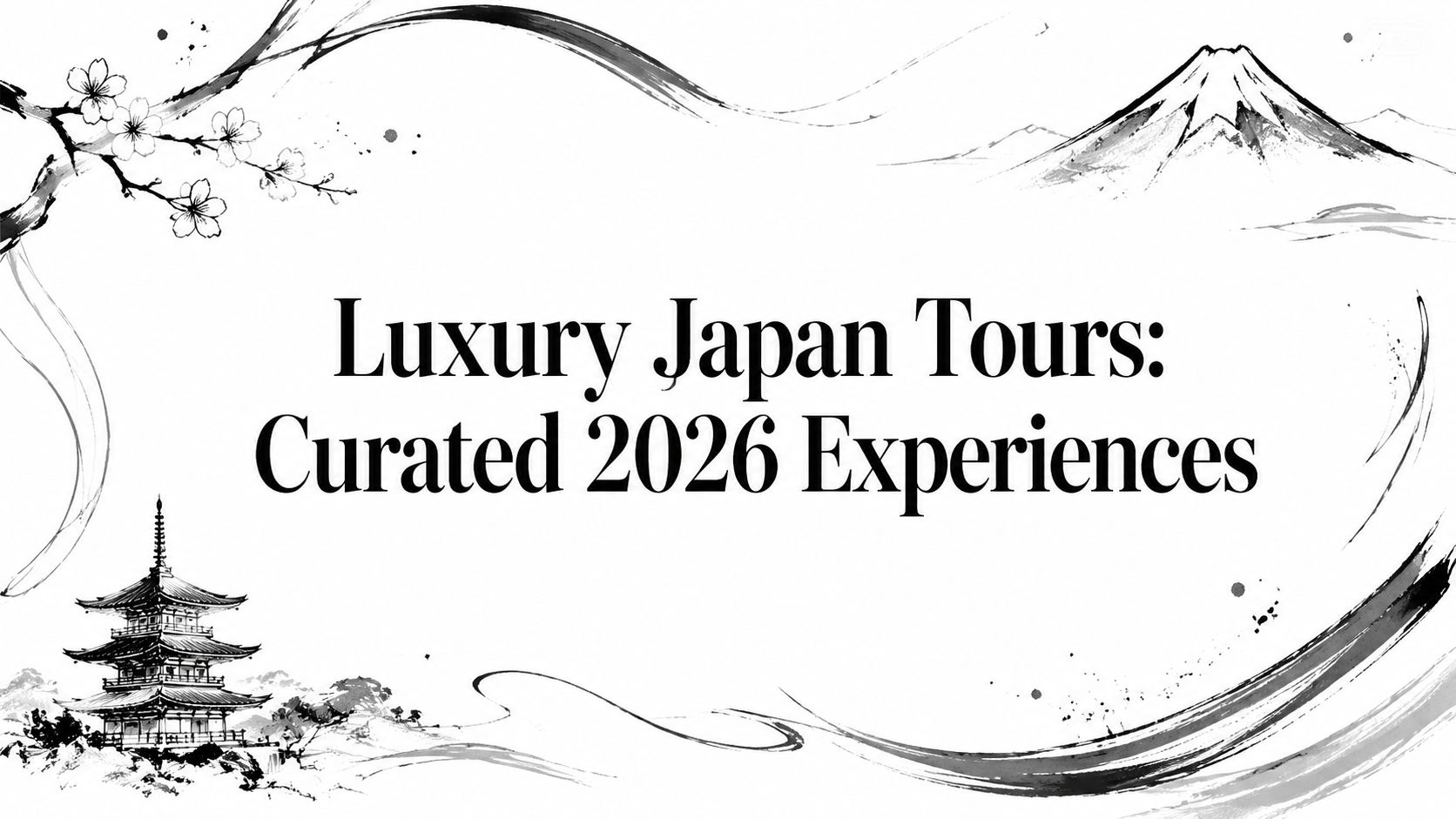 Luxury Japan Tours: Curated 2026 Experiences cover illustration with Mount Fuji, cherry blossoms, and pagoda | HauteBlack
