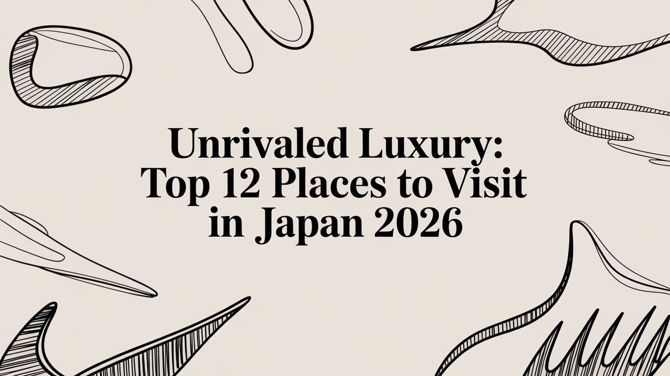 Unrivaled Luxury: Top 12 Places to Visit in Japan 2026 — illustrated typographic hero