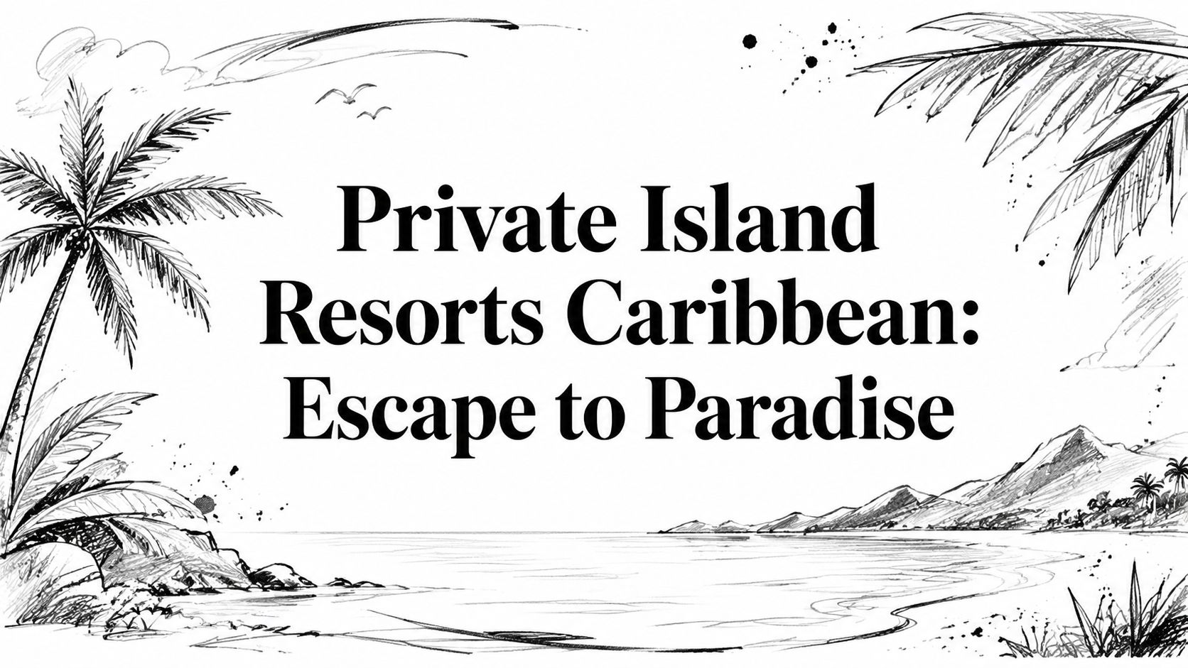 Private Island Resorts Caribbean: Escape to Paradise editorial cover with hand-drawn palms, coastline, and tropical sketch illustrations | HauteBlack