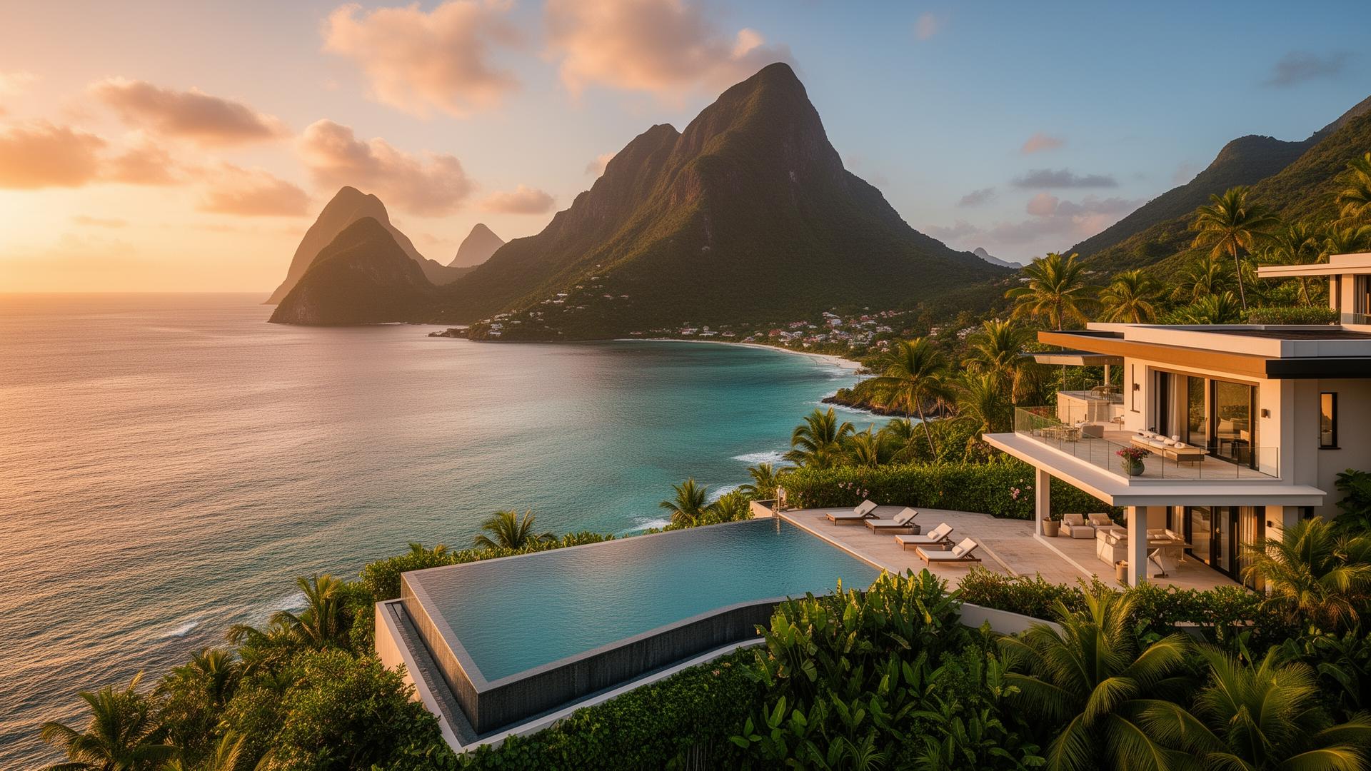 Luxury private villa above the Pitons in Saint Lucia at golden hour | HauteBlack