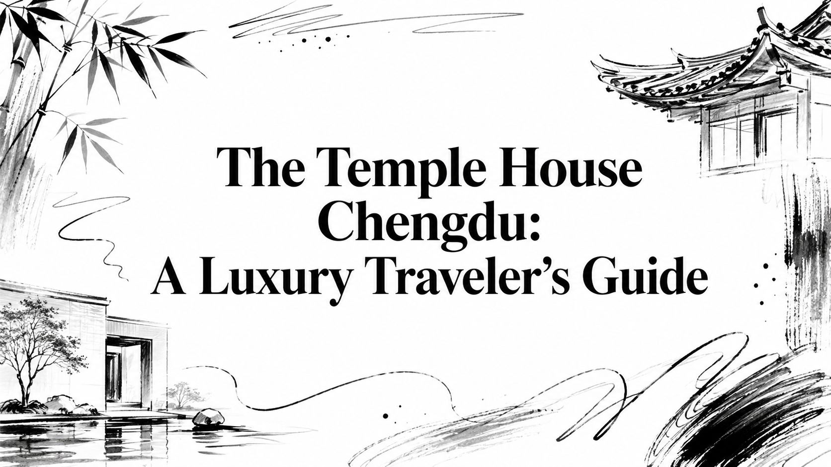 Illustrated editorial cover for The Temple House Chengdu: A Luxury Traveler's Guide featuring bamboo, temple eaves, and a modern courtyard | HauteBlack